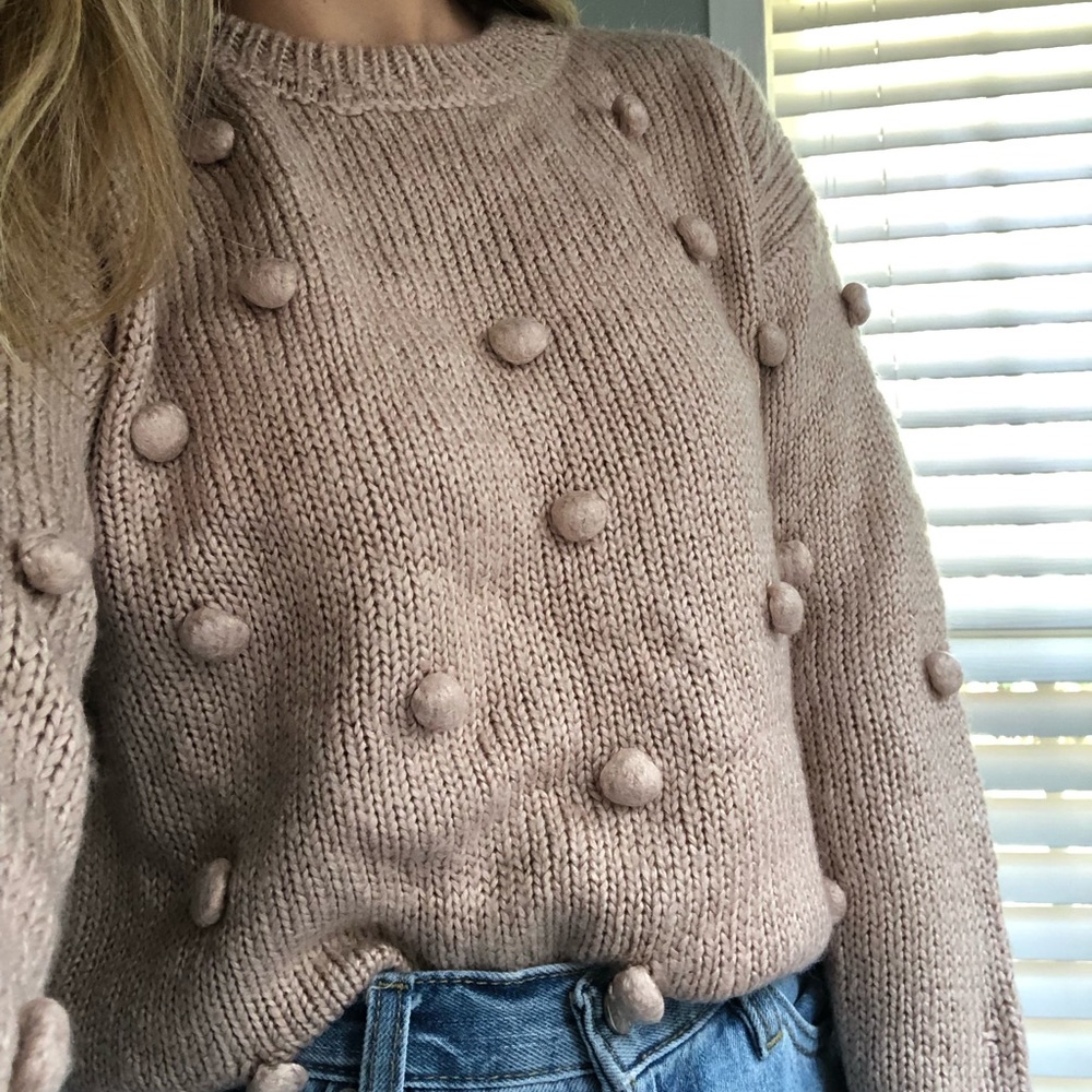 Tan neutral pompom sweater